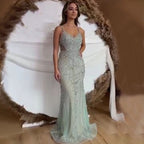 Green Mermaid Luxury Evening Dresses Gowns 2025 Beaded Elegant Spaghetti Strap For Woman Party LA71652