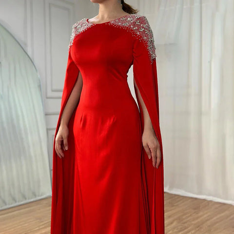 Vestido de noche blanco de sirena con mangas estilo capa, vestidos de noche 2025 para mujer, fiesta LA70934 