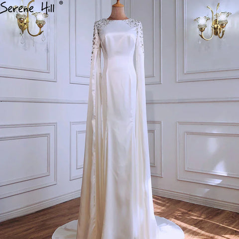 Vestido de noche blanco de sirena con mangas estilo capa, vestidos de noche 2025 para mujer, fiesta LA70934 