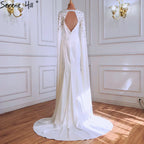 White Mermaid Evening Dress with Cape Sleeves Evening Dresses Gowns 2025 For Women Party LA70934