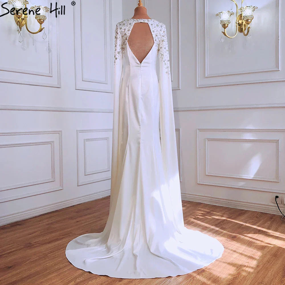 White Mermaid Evening Dress with Cape Sleeves Evening Dresses Gowns 2025 For Women Party LA70934