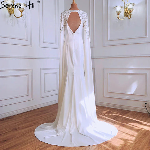 Vestido de noche blanco de sirena con mangas estilo capa, vestidos de noche 2025 para mujer, fiesta LA70934 