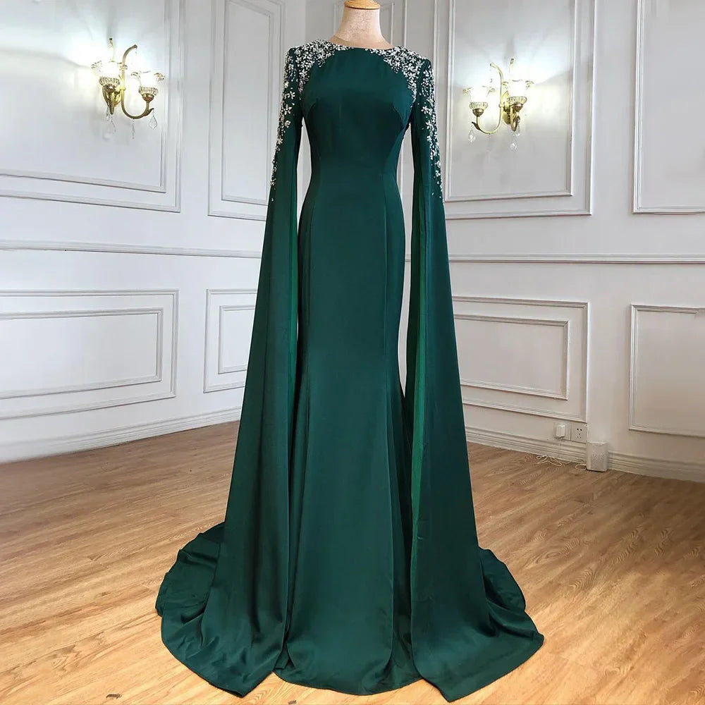 White Mermaid Evening Dress with Cape Sleeves Evening Dresses Gowns 2025 For Women Party LA70934