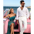 Green Mermaid Sexy High Split Off Shoulder Beaded Luxury Dubai Evening Dresses Gowns 2025 For Women Party LA72049
