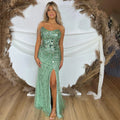 Green Mermaid Spaghetti Straps High Split Beaded Sequined Evening Dresses Gowns 2025 For Women Party LA72212