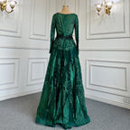 Green Muslim A-Line Sweetheart Evening Dresses Long Arm Gowns Luxury Beaded 2025 For Women Party LA71704