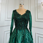 Green Muslim A-Line Sweetheart Evening Dresses Long Arm Gowns Luxury Beaded 2025 For Women Party LA71704