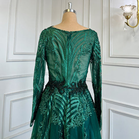 Green Muslim A-Line Sweetheart Evening Dresses Long Arm Gowns Luxury Beaded 2025 For Women Party LA71704