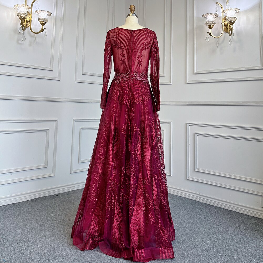 Green Muslim A-Line Sweetheart Evening Dresses Long Arm Gowns Luxury Beaded 2025 For Women Party LA71704