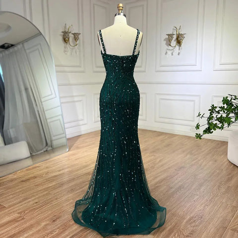 Green One Shoulder Mermaid Elegant Beaded Luxury Red Evening Dress Gown for Women's Wedding Party 2025 LA72340