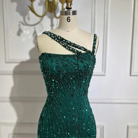 Green One Shoulder Mermaid Elegant Beaded Luxury Red Evening Dress Gown for Women's Wedding Party 2025 LA72340