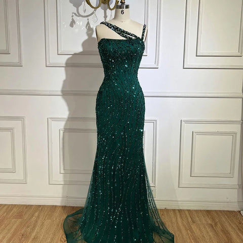 Green One Shoulder Mermaid Elegant Beaded Luxury Red Evening Dress Gown for Women's Wedding Party 2025 LA72340
