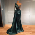 Green One Shoulder Satin Evening Dresses Gowns 2025 Beaded Mermaid Elegant Luxury For Women Party LA71541