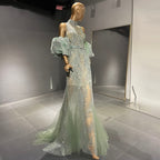 Green Puff Sleeve Evening Dresses Gowns 2025 Beaded Mermaid Luxury Elegant For Women Party LA71537