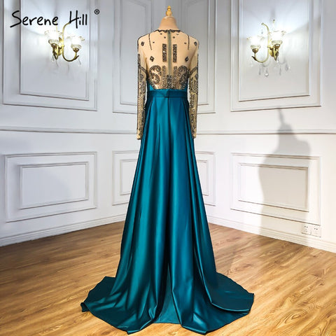 Green Satin Evening Dresses Gowns 2025 A-Line Beaded Sexy For Woman Wedding Party LA71067