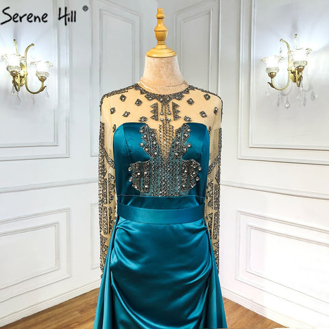 Green Satin Evening Dresses Gowns 2025 A-Line Beaded Sexy For Woman Wedding Party LA71067