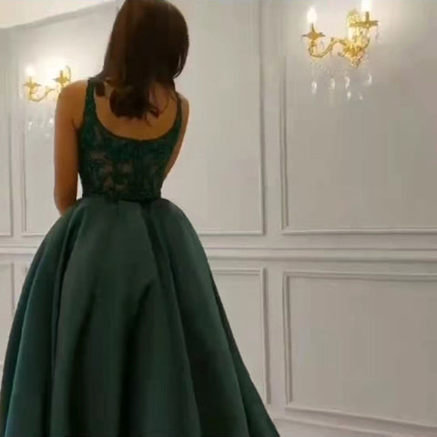 Green Satin Mermaid Avond Jurken 2025 Kralen Elegante Hoge Split Voor Vrouwen Party LA71574