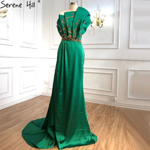 Green Satin Sexy Evening Dresses Gowns 2025 Mermaid One Shoulder Beading For Women Party LA70850