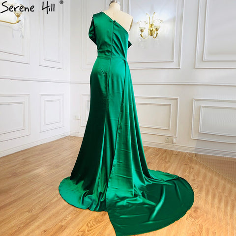 Green Satin Sexy Evening Dresses Gowns 2025 Mermaid One Shoulder Beading For Women Party LA70850