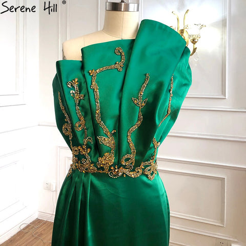 Green Satin Sexy Evening Dresses Gowns 2025 Mermaid One Shoulder Beading For Women Party LA70850