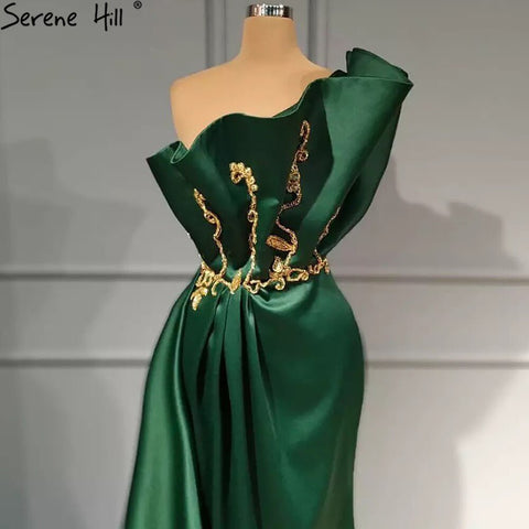 Green Satin Sexy Evening Dresses Gowns 2025 Mermaid One Shoulder Beading For Women Party LA70850