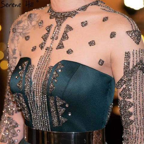 Green Satin Split Evening Dresses Gowns 2025 A-Line Beaded Sexy For Woman Wedding Party LA71067