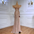 Green Sexy Mermaid High Split Feathers Formal Luxury Evening Dresses Gowns For Women Wedding Party 2025 LA71848