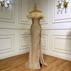 Green Sexy Mermaid High Split Feathers Formal Luxury Evening Dresses Gowns For Women Wedding Party 2025 LA71848