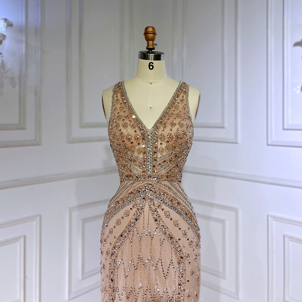 Green Sexy Mermaid Split Feathers Beaded Formal Arabic Luxury Prom Dress For Women Party 2025 LA71845
