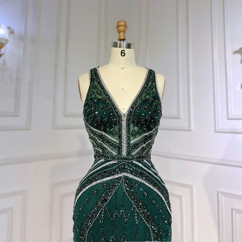 Green Sexy Mermaid Split Feathers Beaded Formal Arabic Luxury Prom Dress For Women Party 2025 LA71845