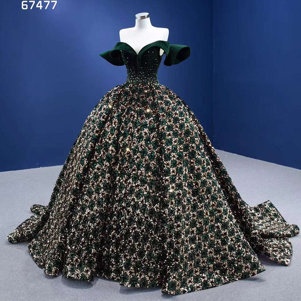 Green Sexy Off Shoulder Luxury Sparkle Sequins Beaded Bride Gowns Wedding Dress 2025 High End Custom Made HM67477