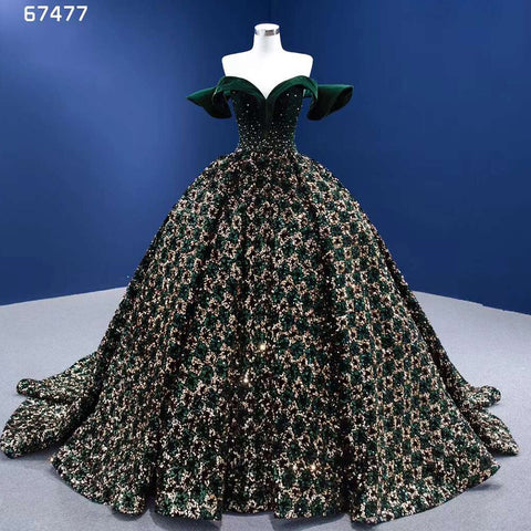 Green Sexy Off Shoulder Luxury Sparkle Sequins Beaded Bride Gowns Wedding Dress 2025 High End Custom Made HM67477