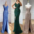 Green Spaghetti Strap Mermaid Evening Dresses Gowns 2025 Beaded Elegant High Split For Women Party LA71235
