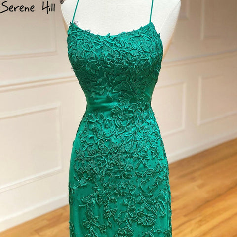 Green Spaghetti Strap Mermaid Prom Dresses 2025 Crystal Lace Elegant Graduation School Party Gown LA71162