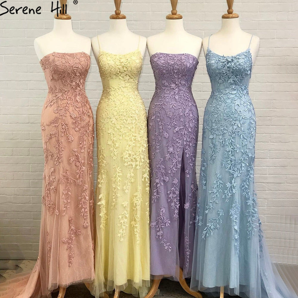 Green Spaghetti Strap Mermaid Prom Dresses 2025 Crystal Lace Elegant Graduation School Party Gown LA71162