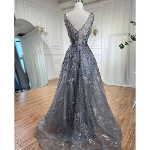 Grey A Line Luxury Evening Dresses 2025 Beaded Sleeveless Sexy For Women Wedding Party LA71250