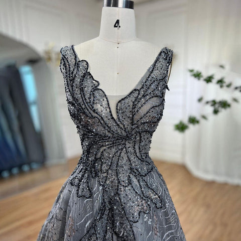 Grey A Line Luxury Evening Dresses 2025 Beaded Sleeveless Sexy For Women Wedding Party LA71250