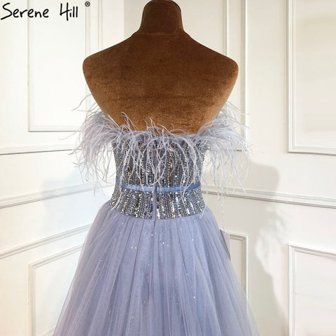 Grey A-Line Luxury Evening Dresses Gowns 2025 Beaded Feather Sexy For Women Wedding Party LA70803