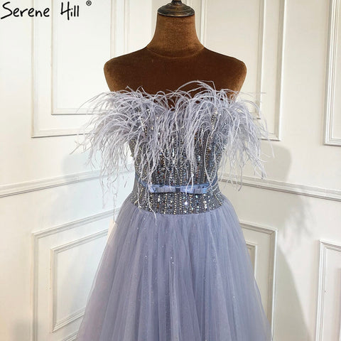 Grey A-Line Luxury Evening Dresses Gowns 2025 Beaded Feather Sexy For Women Wedding Party LA70803