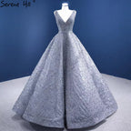 Grey A-Line Luxury Evening Dresses Gowns 2025 Beaded Sleeveless Lace Up For Women Party HM67288