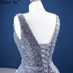 Grey A-Line Luxury Evening Dresses Gowns 2025 Beaded Sleeveless Lace Up For Women Party HM67288