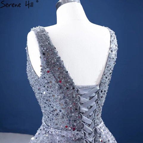 Grey A-Line Luxury Evening Dresses Gowns 2025 Beaded Sleeveless Lace Up For Women Party HM67288
