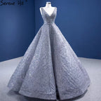 Grey A-Line Luxury Evening Dresses Gowns 2025 Beaded Sleeveless Lace Up For Women Party HM67288