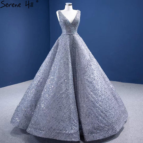 Grey A-Line Luxury Evening Dresses Gowns 2025 Beaded Sleeveless Lace Up For Women Party HM67288