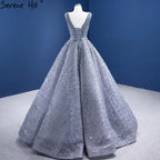 Grey A-Line Luxury Evening Dresses Gowns 2025 Beaded Sleeveless Lace Up For Women Party HM67288
