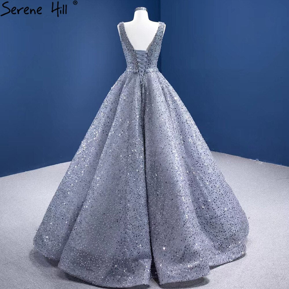 Grey A-Line Luxury Evening Dresses Gowns 2025 Beaded Sleeveless Lace Up For Women Party HM67288