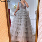 Grey  A-Line Luxury Evening Dresses Gowns 2025 Beading Tiered Sexy For Women Party LA70918