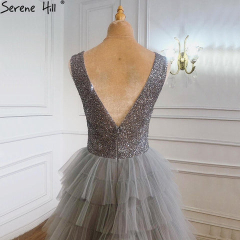 Grey  A-Line Luxury Evening Dresses Gowns 2025 Beading Tiered Sexy For Women Party LA70918