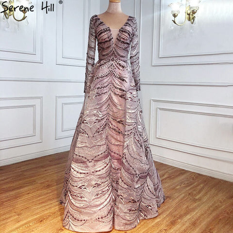 Grey A-Line Luxury Evening Dresses Gowns 2025 Lace Beaded Crystal Sexy For Woman Party  LA71171
