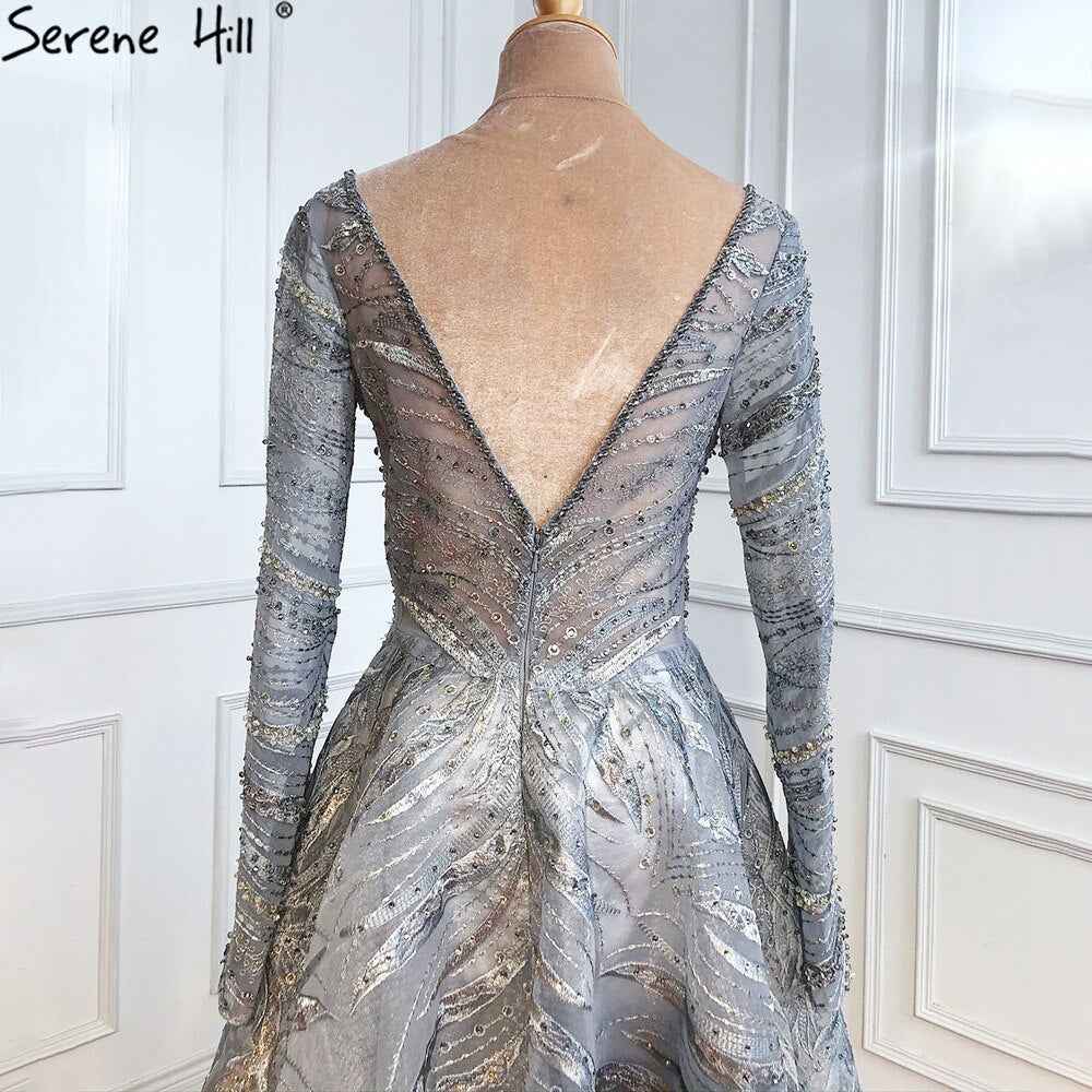 Grey A-Line Luxury Evening Dresses Gowns 2025 Lace Beaded Crystal Sexy For Woman Party  LA71171